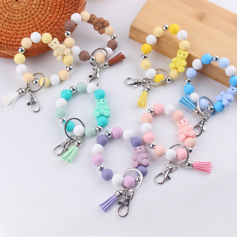 Wholesale Cartoon Bear Silicone Beaded Wristlet Keychain ACC-KC-GuangTian083