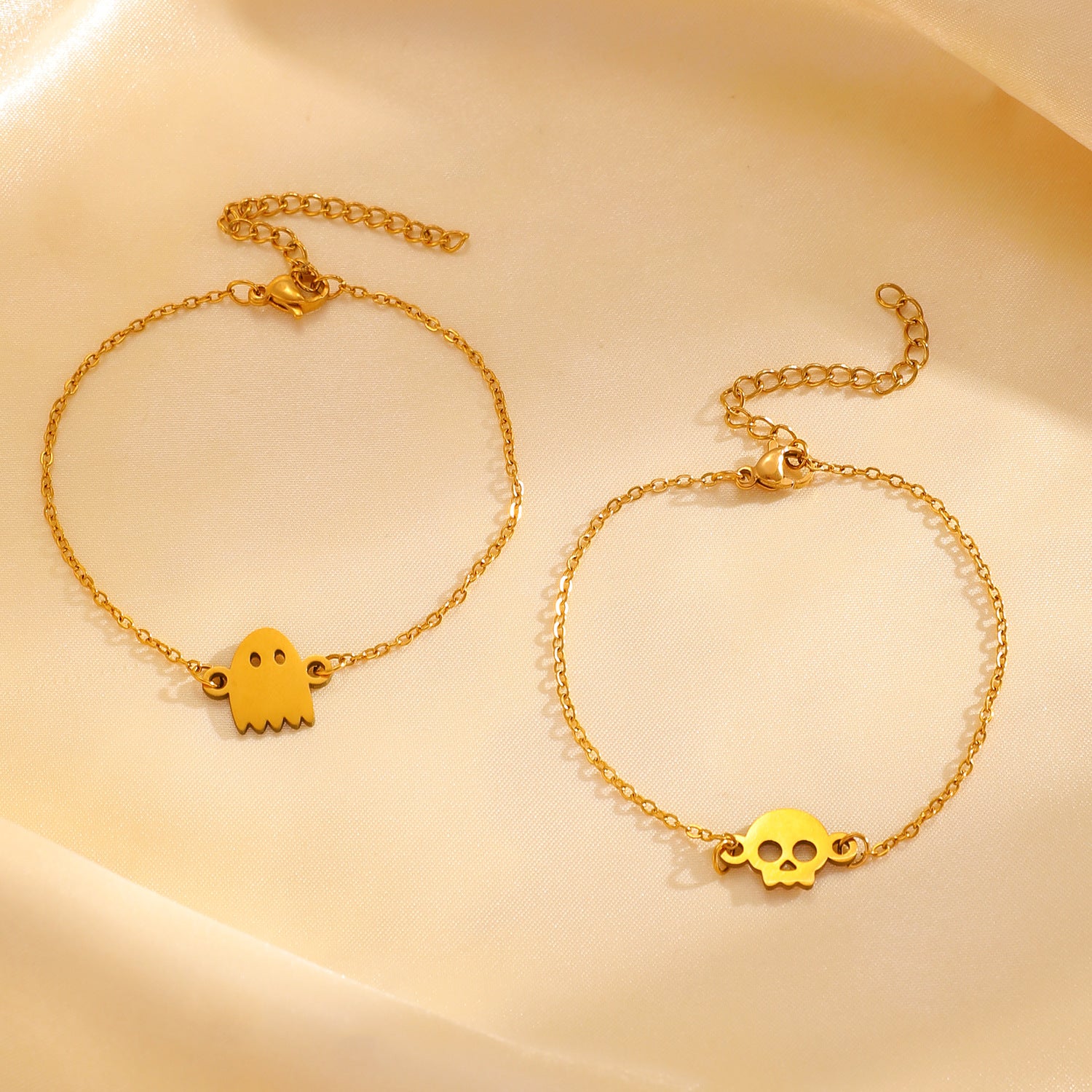 Wholesale  Ghost Skull Couple Bracelet Stainless Steel Gold Plated Fashion Jewelry Accessory