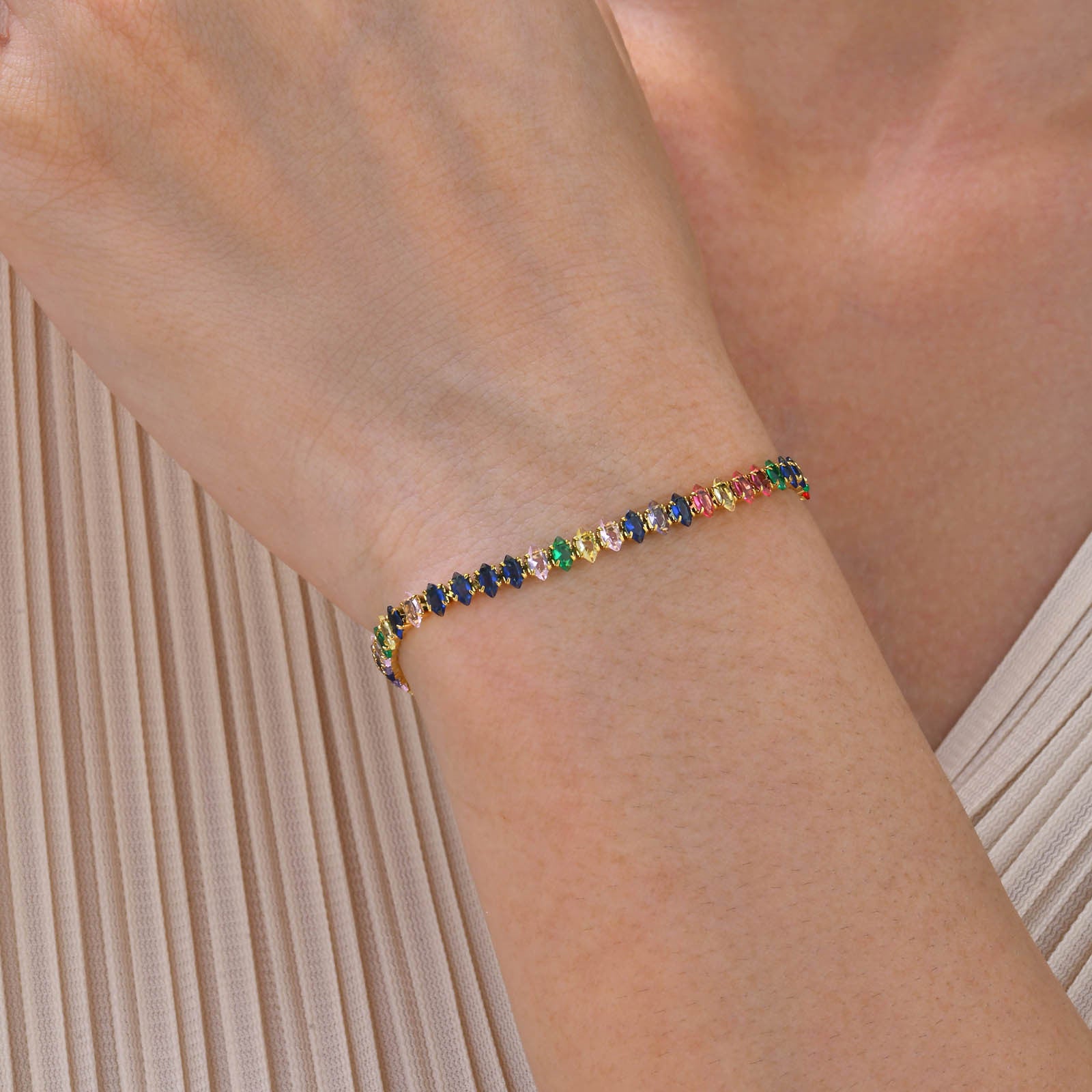 Wholesale Stainless Steel Gold Tone Marquise Zircon Bracelet Summer Chic Everyday Wear Women S Jewelry Accessory
