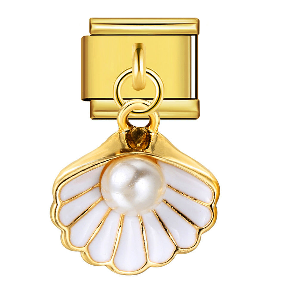 Wholesale  Italian Charm Bracelet 9mm DIY Pearl and Gemstone Hook Pendant Creative Stainless Steel Composable Bracelet