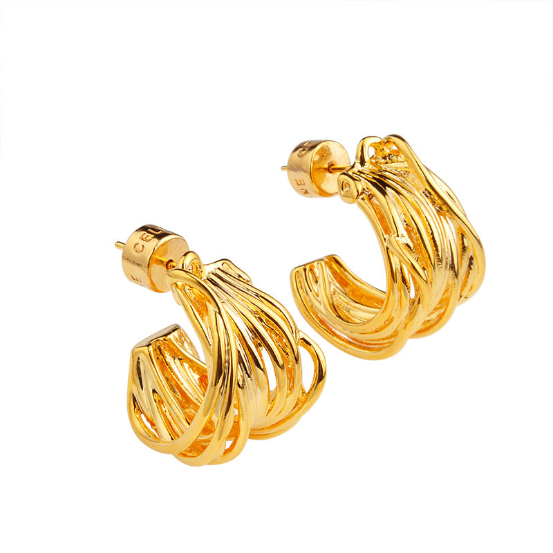 Wholesale  retro high-grade light luxury earrings  C- shaped irregular rattan earrings