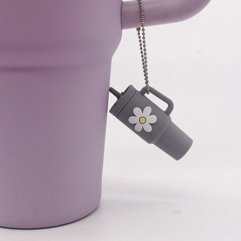 Wholesale Small Flower Soft Plastic Cup Mini Cute Milk Tea Cup Keychain Cup Hanging Chain ACC-KC-MeiTE001