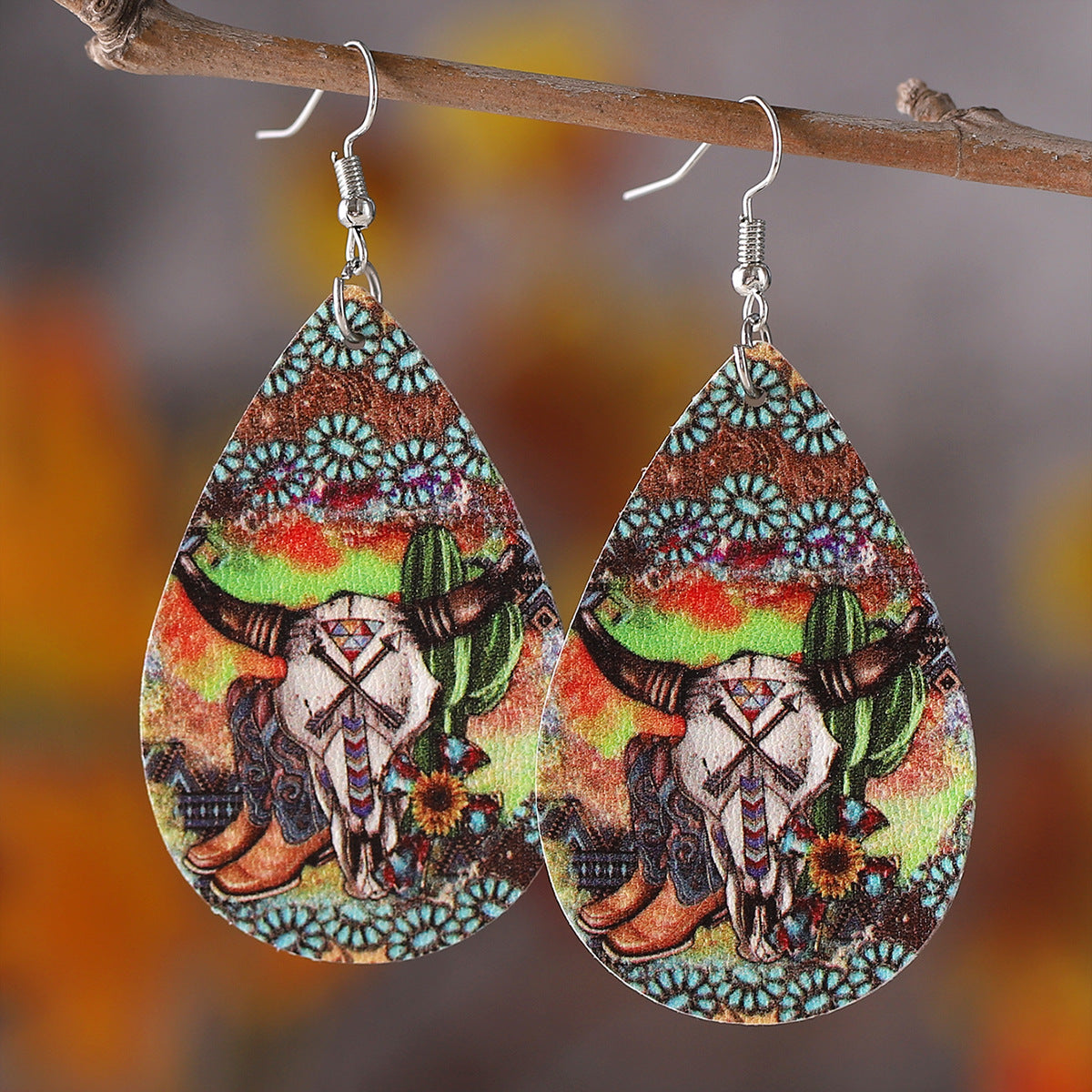 Wholesale Western Style Bull Head Sunflower Leopard Print Party Earrings ACC-ES-ChuLian126