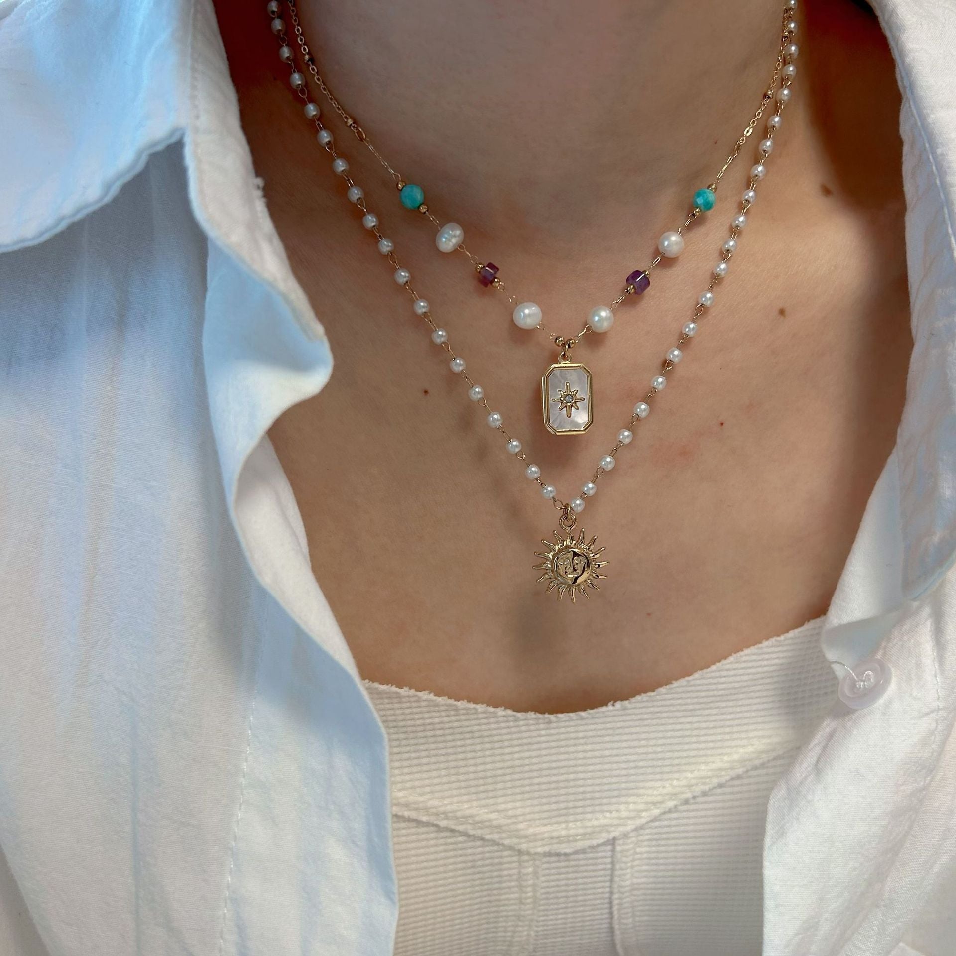 Wholesale Stainless steel handmade natural stone mans star pendant  chain necklaces