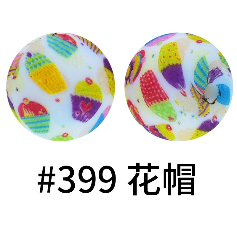 Wholesale 50pcs Western Style Leopard Skull Color Aztec Printed Silicone Balls Beads ACC-BDS-HeSheng003