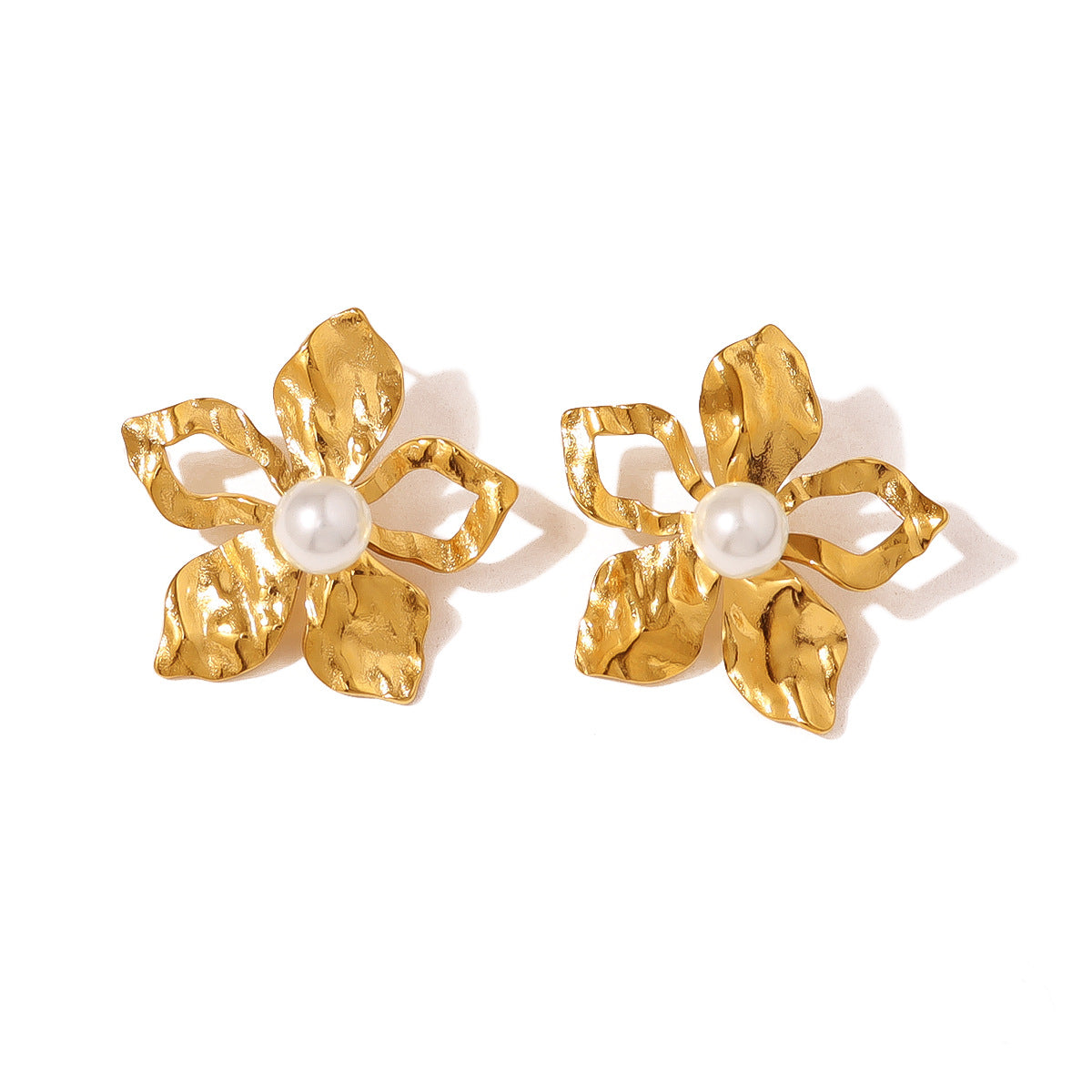 Wholesale  Titanium Steel  Flower Pearl Earrings Rings