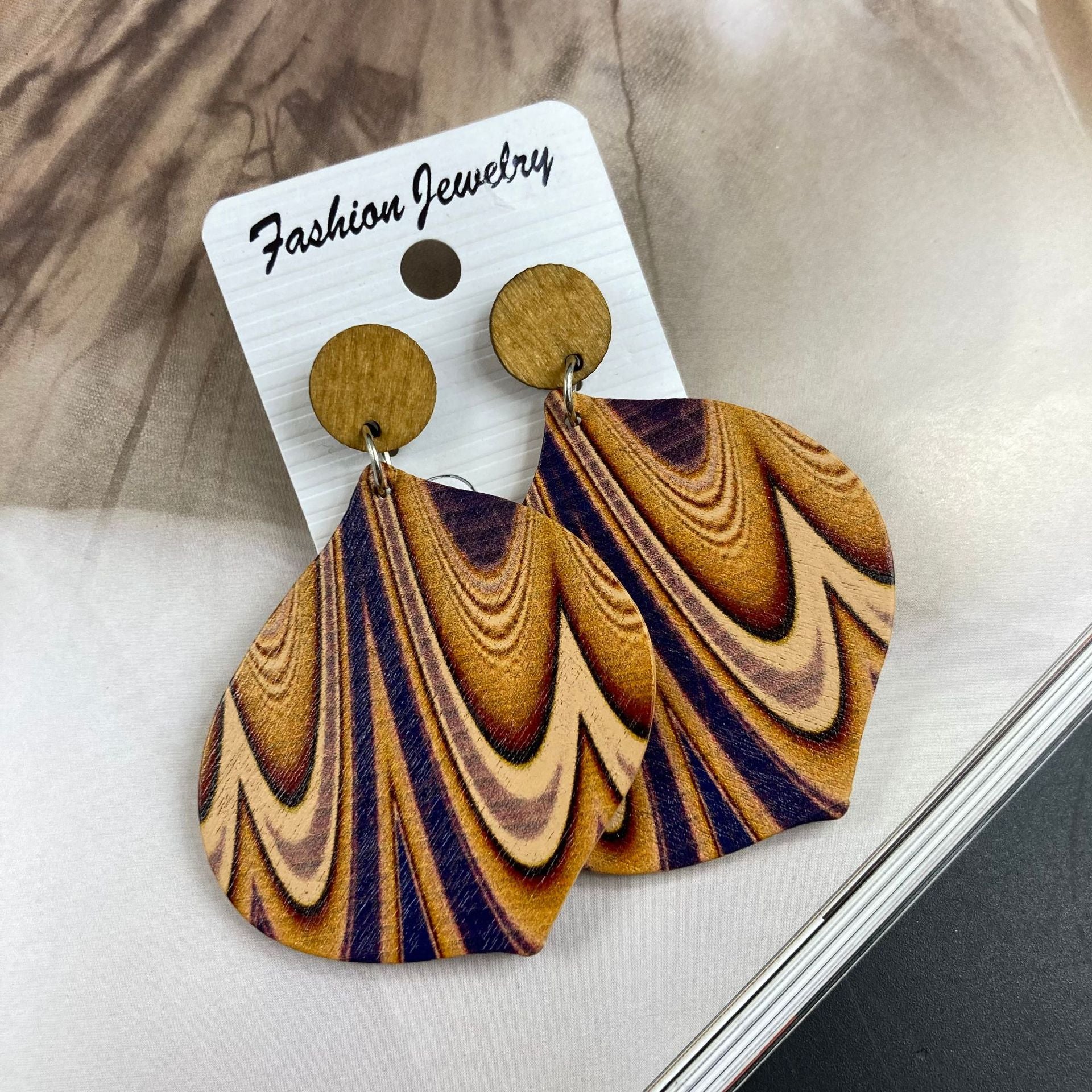 Wholesale Ethnic Style Vintage Leaf Wooden Earrings ACC-ES-FX031