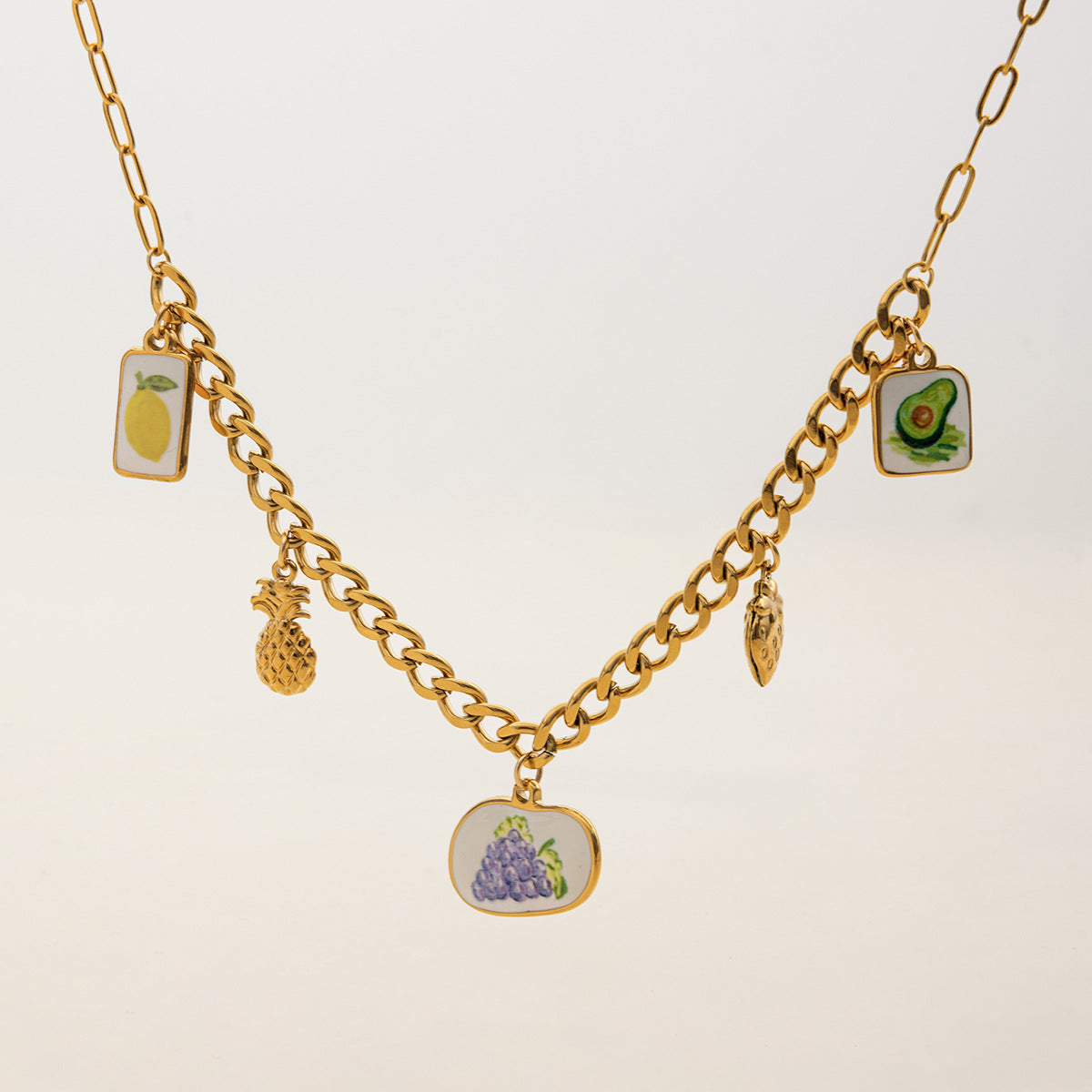 Wholesale 18K Gold Stainless Steel Oil Drop Printed Fruit Pendant Necklace