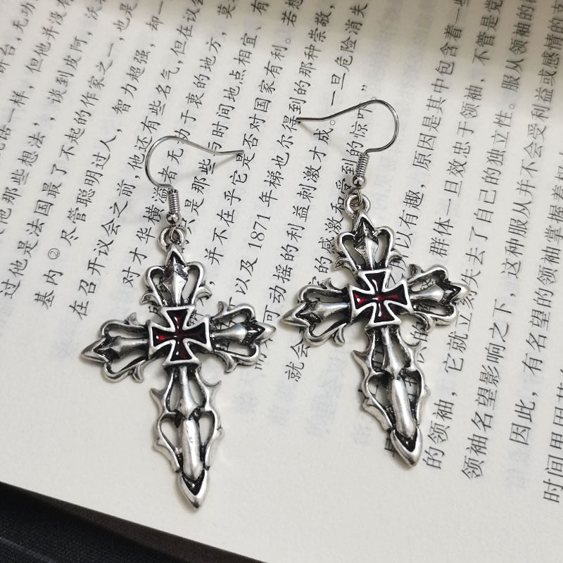 Wholesale  gothic punk jewelry vintage hollow alloy cross earrings