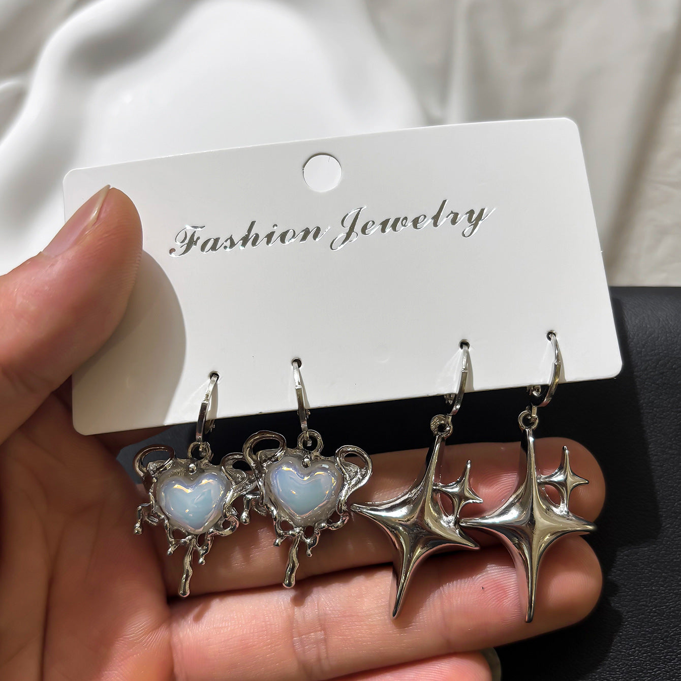 Wholesale Y2K Style Silver Heart Shaped Earring Set Trendy Fashion Accessory For Women Jewelry Gift For Boutique Resale