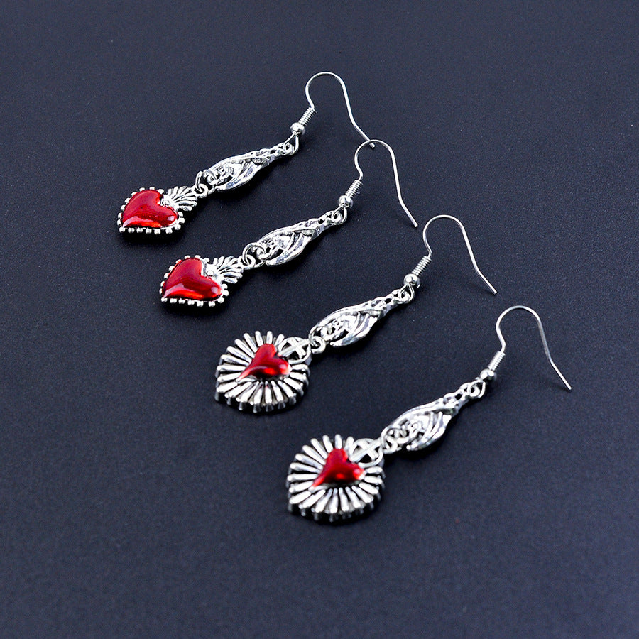Wholesale Retro Gothic Heart Cross Pendant Earrings  Party Chic Jewelry Accessory