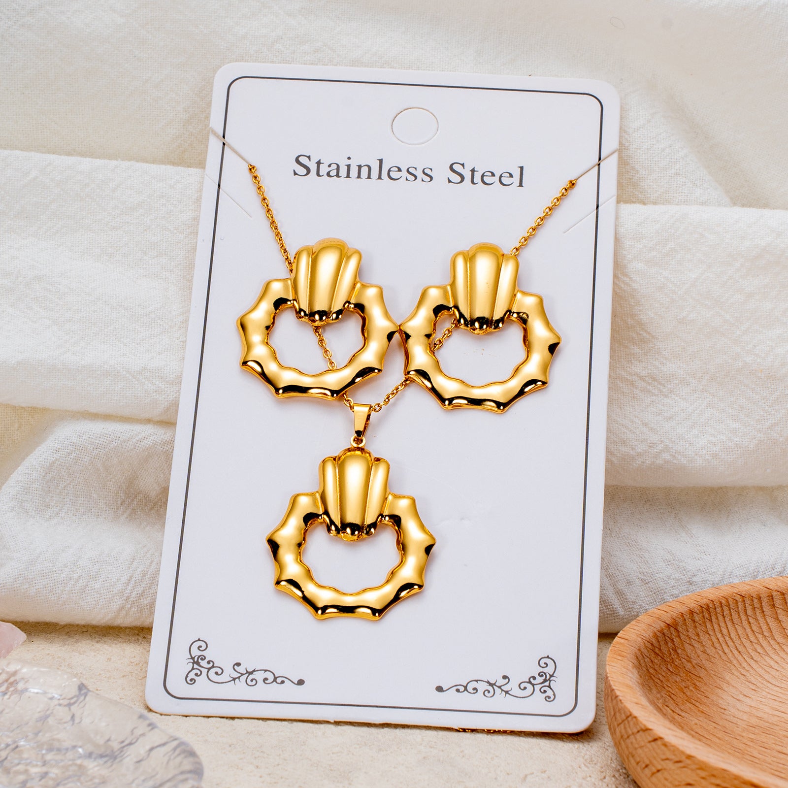 Wholesale Stainless Steel Electroplated Earring and Necklace Set - Trendy Office Lady Style,  Fashion Accessory Boutique Resale