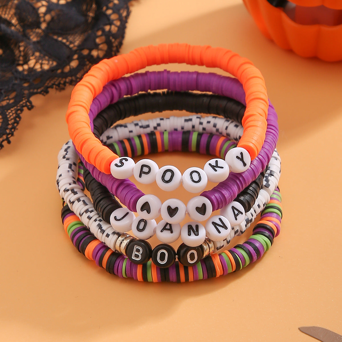 Wholesale Halloween Beaded Pumpkin Bracelets Clay Bead Bracelets Set ACC-BT-XueRou003