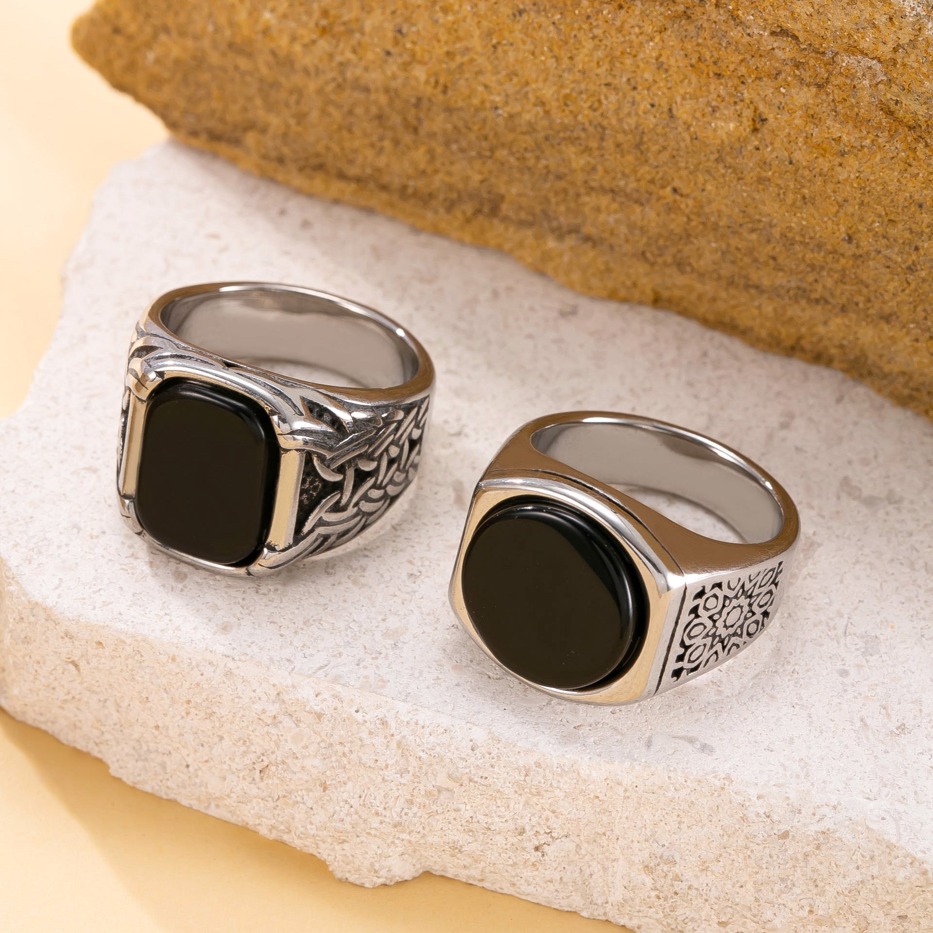Wholesale Titanium Steel Vintage Punk Geometric Ring Set,  Fashion Accessory for Everyday Wear