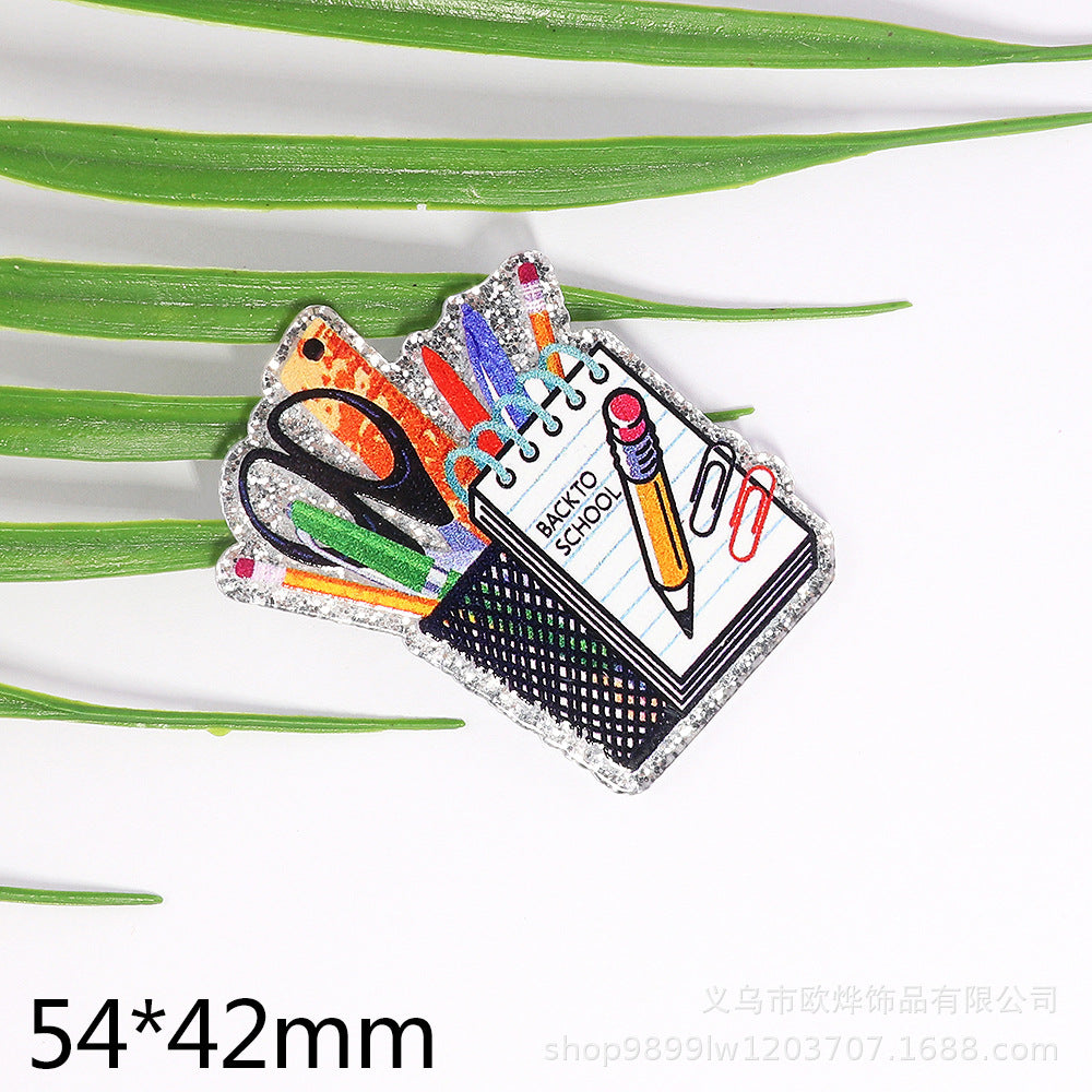 Wholesale 10pcs DIY Flatback Teacher Book Acrylic Flatback Badge Scroll Retractable Keychain DIY Accessories ACC-FK-OuYe002