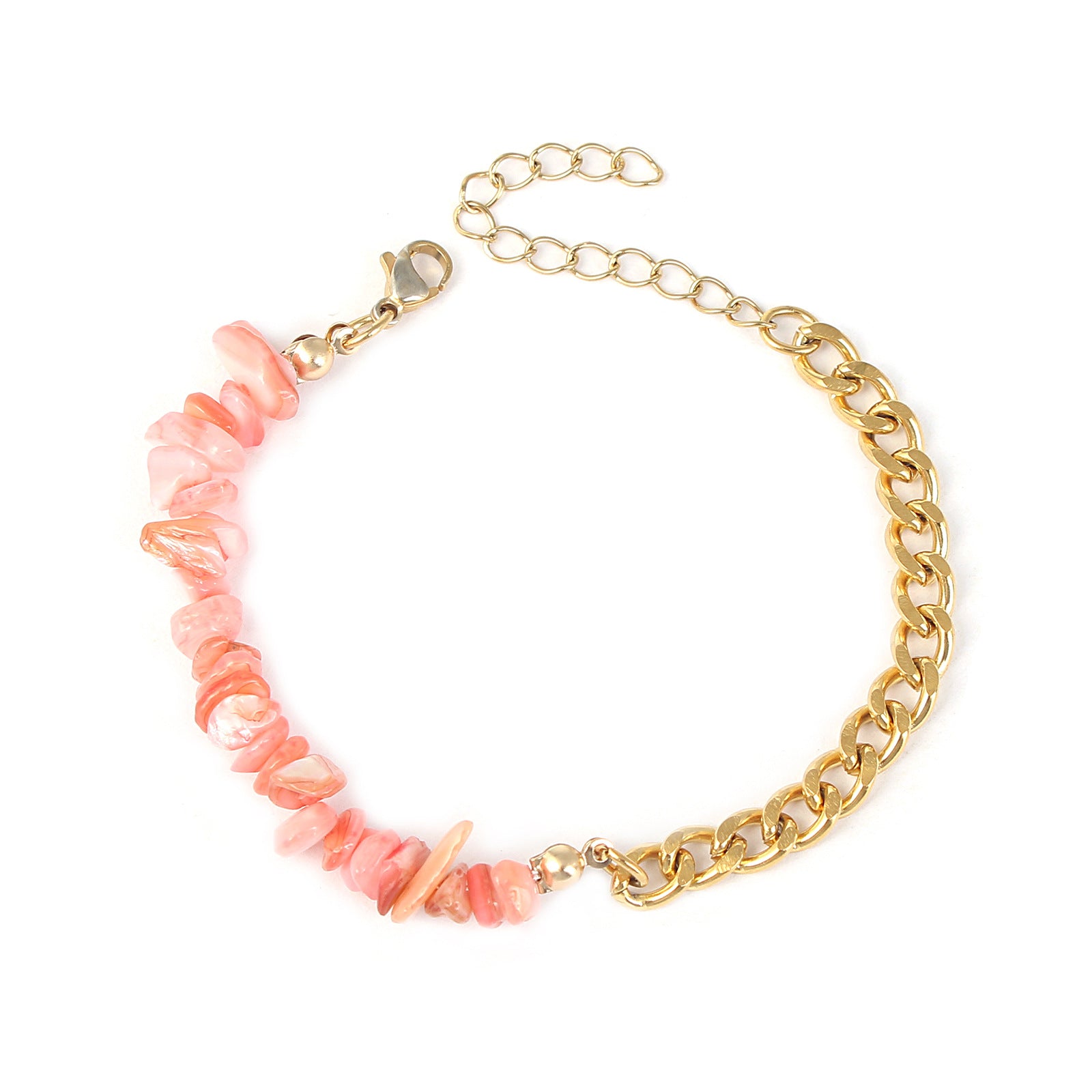 Wholesale Color Irregular Natural Shell Golden Stainless Steel Double Hand Bracelet