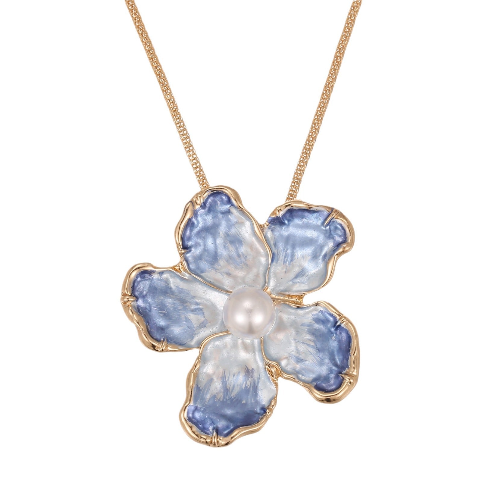 Wholesale  blue enamel camellia pendant fashion oil gradient flower necklace