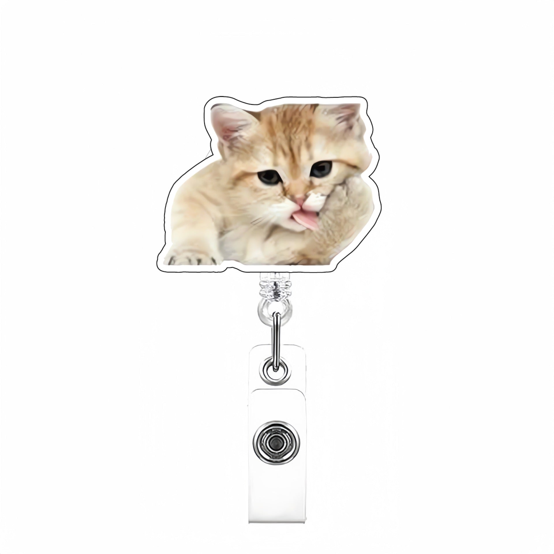 Wholesale Cute Cat Acrylic Retractable Rotating Badge Keychain
