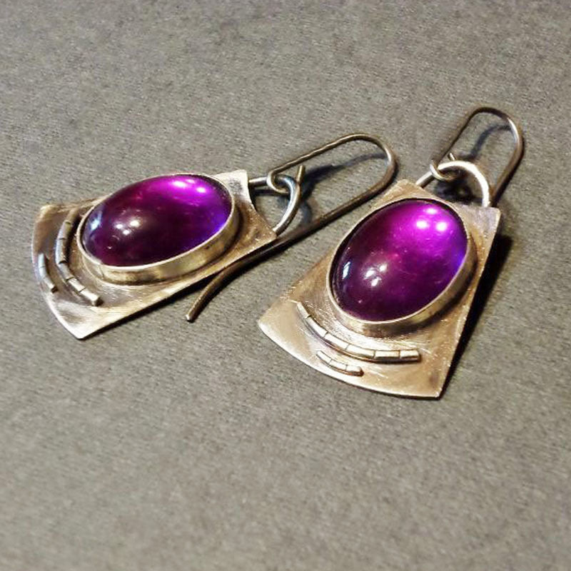 Wholesale Ancient Silver Inlaid Purple Stone Earrings