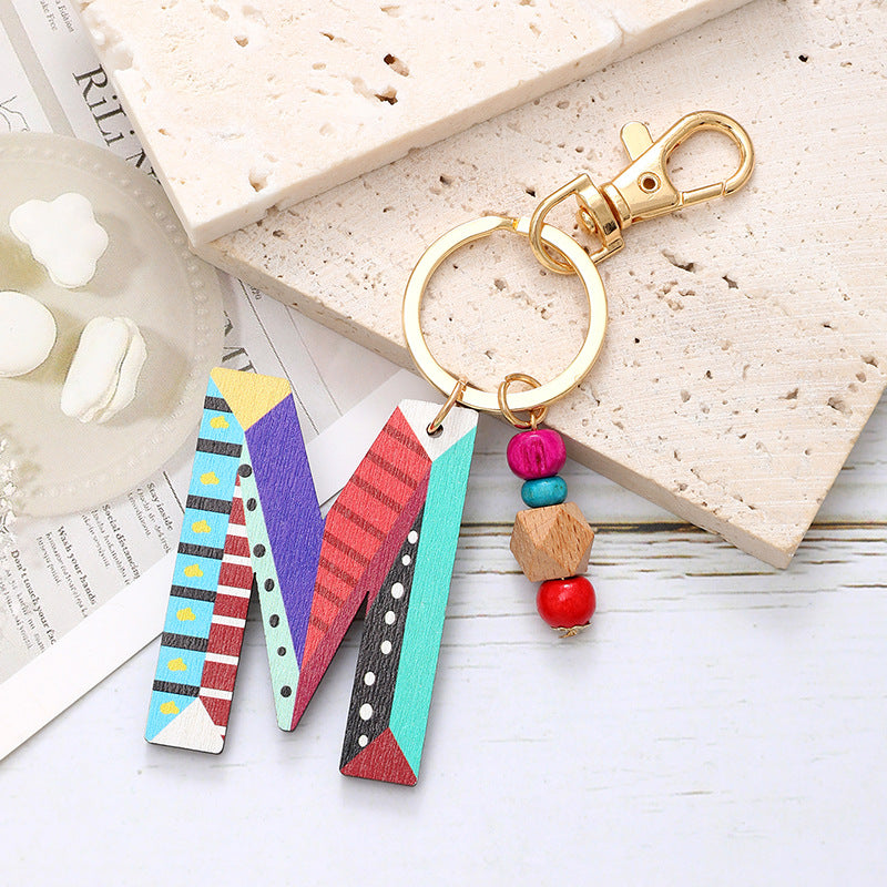 Wholesale Trendy Alphabet Bead Keychain Wooden Car Key Accessory Gift Boutique Resale