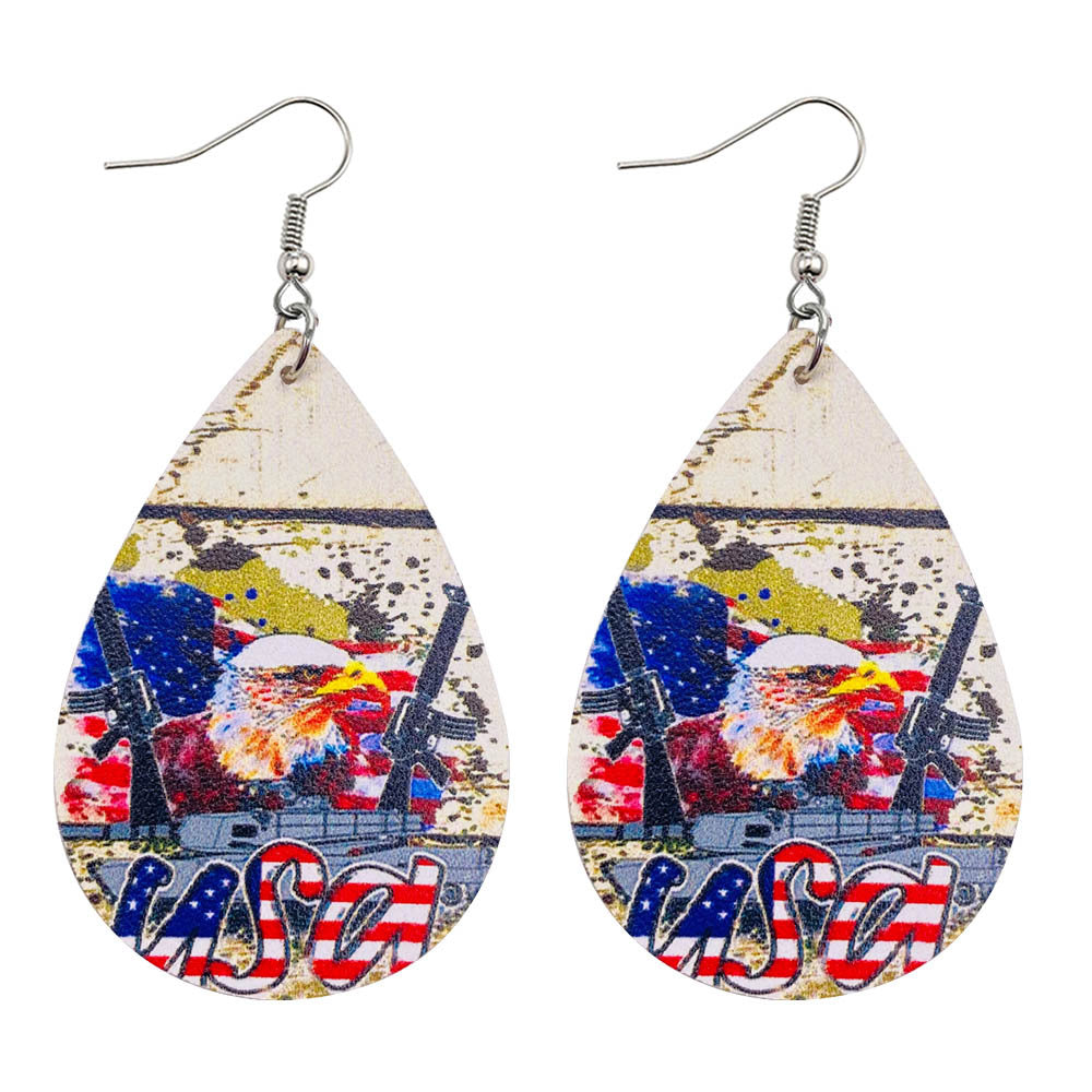 Wholesale American Independence Day Cross Football Leather Earrings ACC-ES-CY023