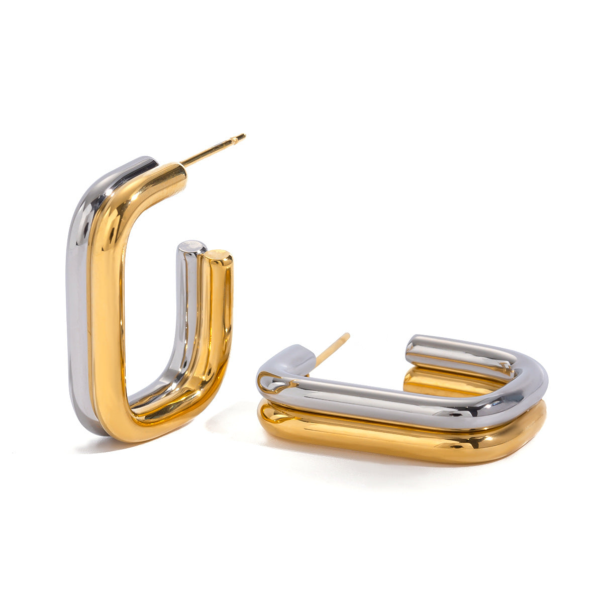 Wholesale  18K gold stainless steel gold and silver color matching square retro  earrings