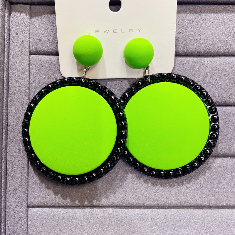 Wholesale Green Color Exaggerated Large Earrings