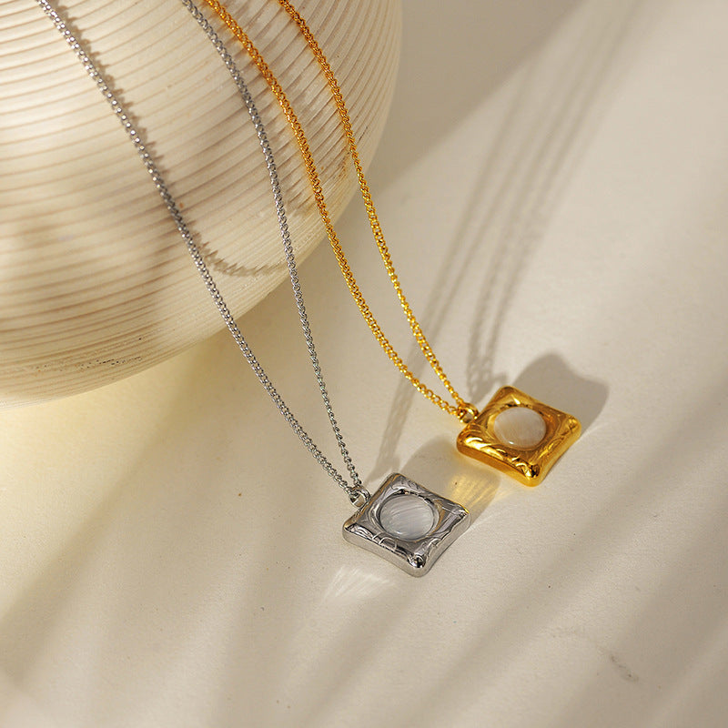 Wholesale square cat' s eye pendant stainless steel necklace