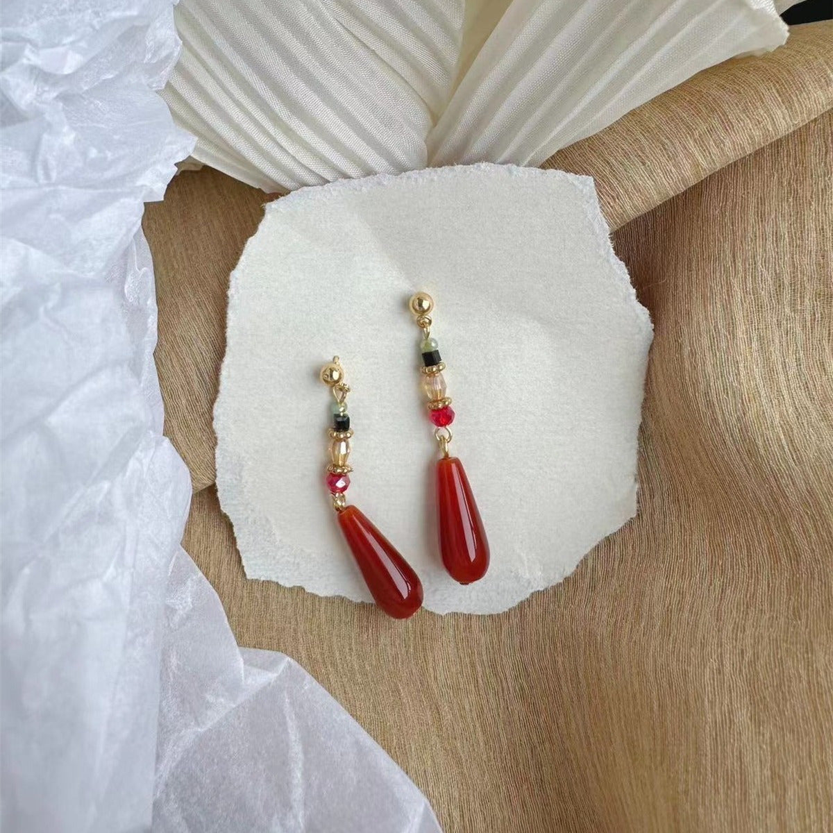 Wholesale Electroplated Resin Beaded Tassel Earrings Retro Chinese Dangle Drop Earrings for Women Party Wear