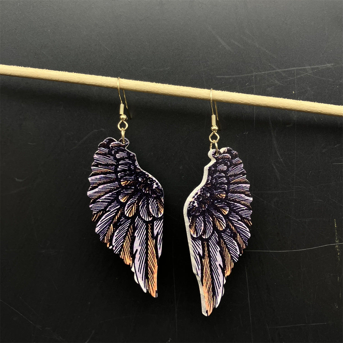 Wholesale Antique Style Retro Gradient Color Long Earrings Wood Earrings ACC-ES-FX042