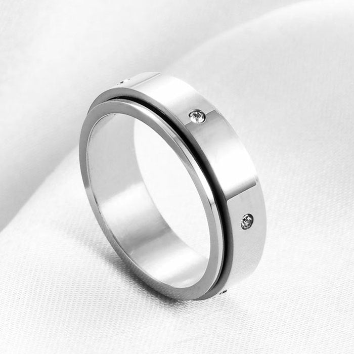 Wholesale  Symmetrical Diamond Decompression Rotatable Titanium Steel  Ring