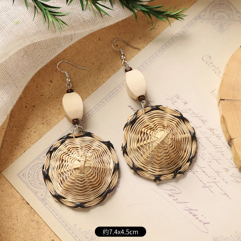 Wholesale Handmade Rattan Woven Bohemian Earrings