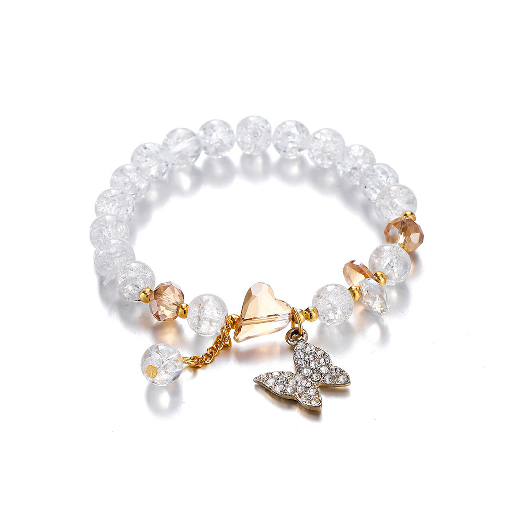 Wholesale Blue Butterfly Artificial Crystal Beaded Bracelet Chinese Style Chic Fashion Accessory Travel Souvenir Gift