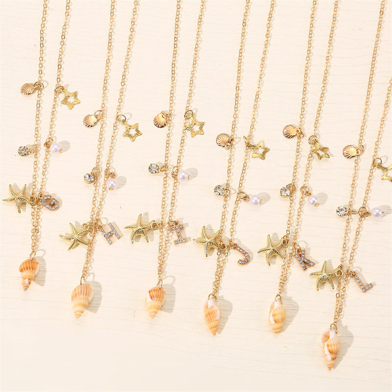 Wholesale 26 Letter Pearl Shell Necklace Beach Ocean Bohemian Style