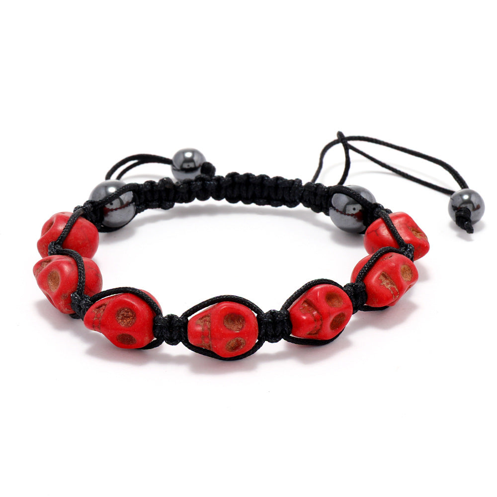 Wholesale Skull Design Handmade Braided Red Plastic Bracelet Women' s Fashion Accessory Casual Gift