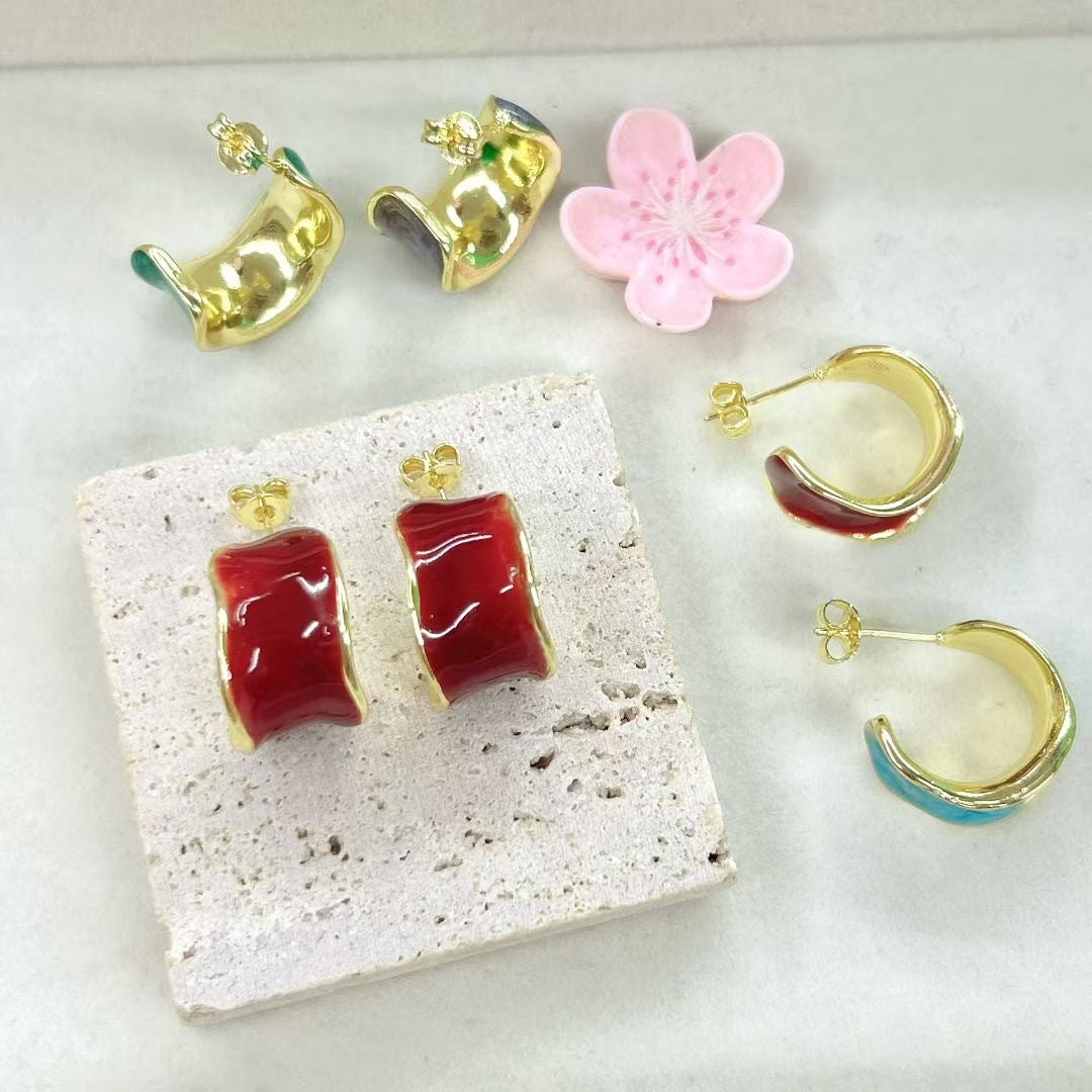 Wholesale Irregular C-shaped oil drop earrings