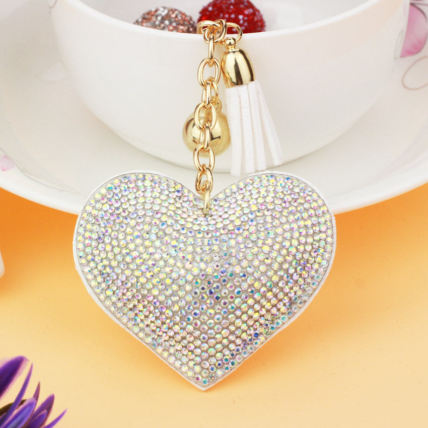 Wholesale 12pcs Heart Shape Hot Diamond Leather Keychain ACC-KC-DC001
