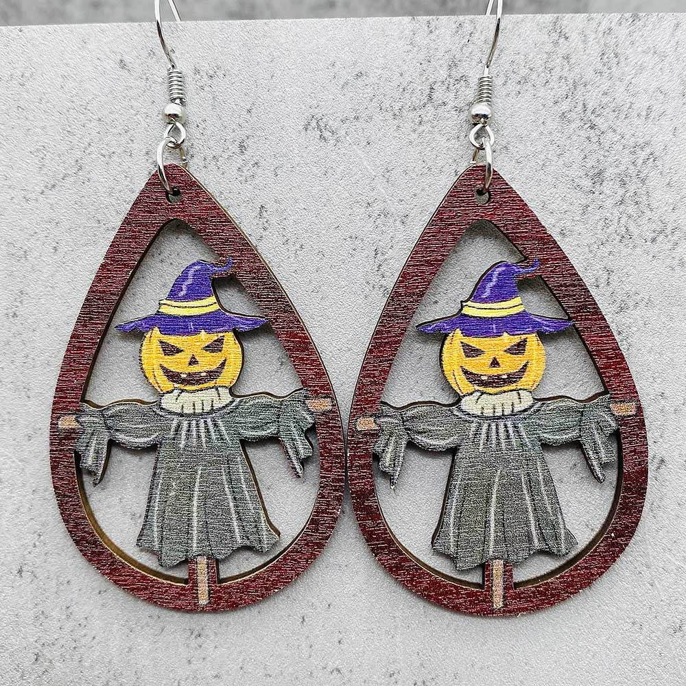 Wholesale  Halloween earrings horror ghost witch medicine jar printed wooden earrings