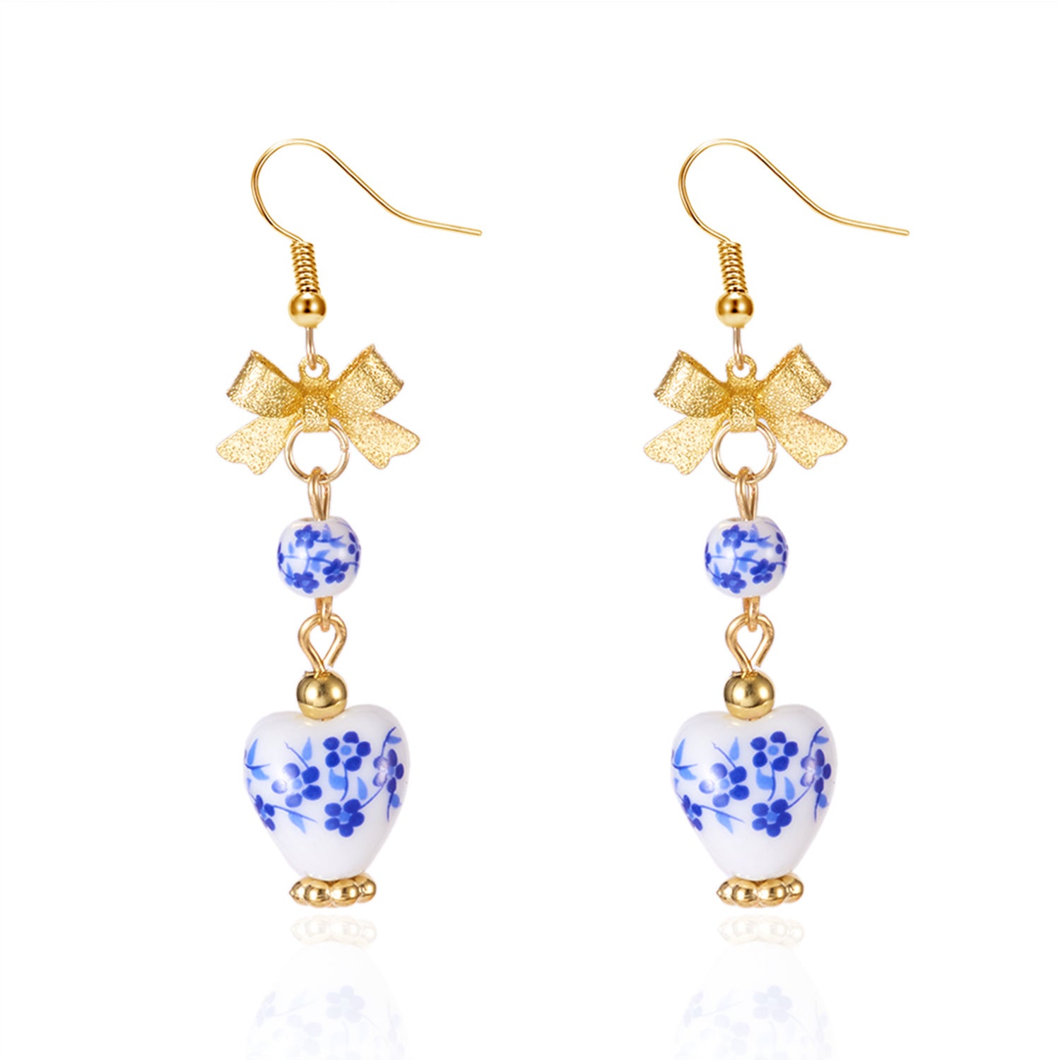 Wholesale Chinese style floral blue and white porcelain bow earrings