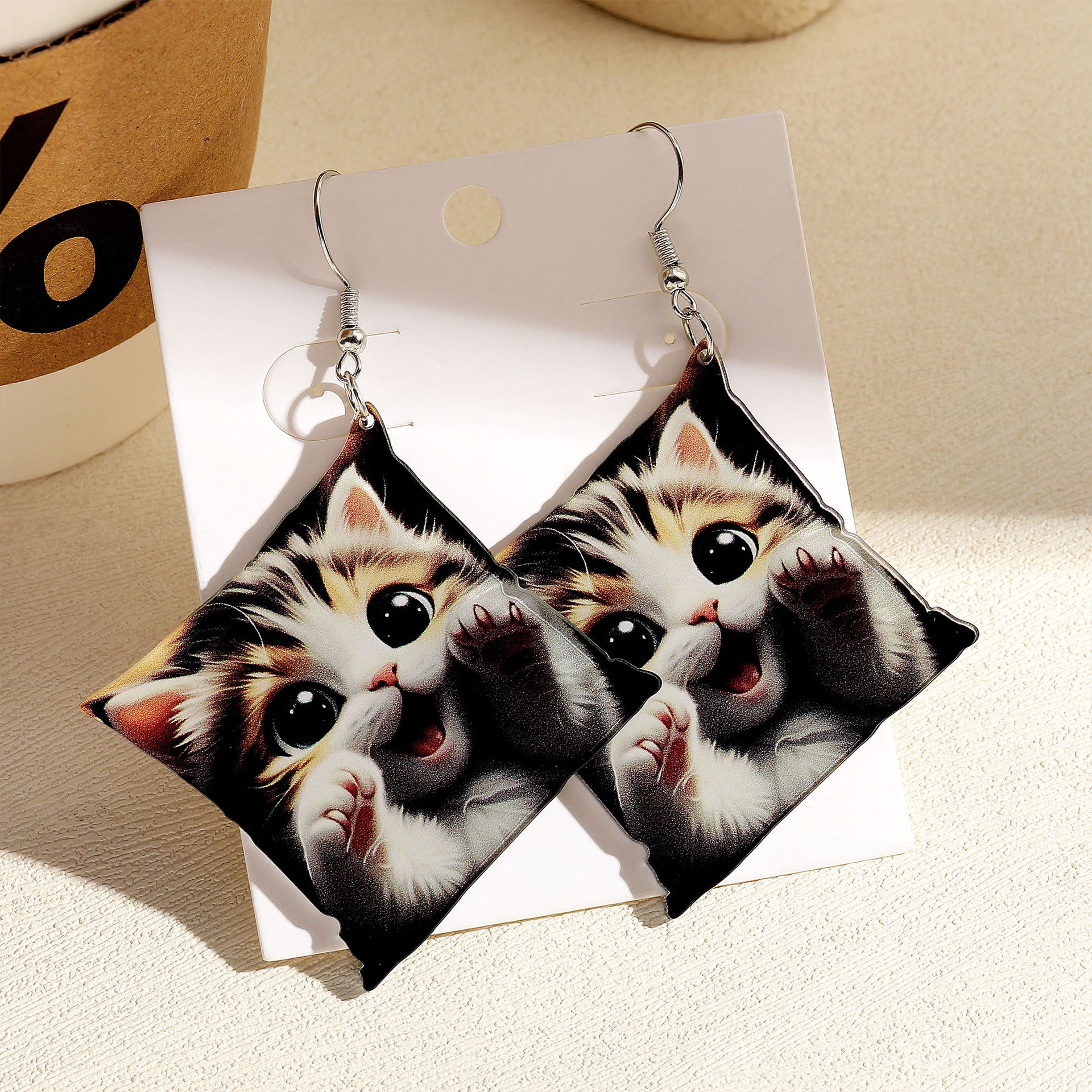Wholesale  colorful exaggerated cartoon personality cute cat acrylic  long earrings
