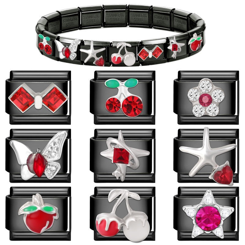 Wholesale 9mm Italian Charm Starter Bracelets DIY black Single Section Creative Stainless Steel Composable Bracelet