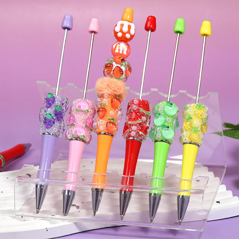 Wholesale 5pcs/ set New Creative Fruit Beaded Pen K-Style Ins Bead Pen High-Value Handmade DIY Heavy-Duty Cute Beaded Pen