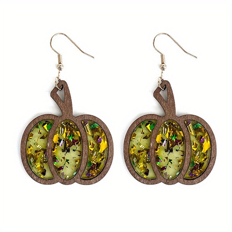 Wholesale  Pumpkin Wood Earrings Retro Leaf Design Jewelry Accessory Fall Gift