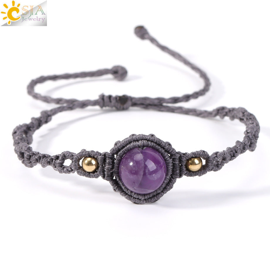 Wholesale Office Lady Style Amethyst Natural Crystal Bead Handmade Woven Adjustable Bracelet Jewelry Accessory
