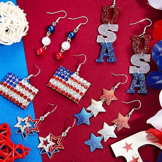 Wholesale  American Flag Earrings Independence Day Five-pointed Star Love Hat Shoes Earrings