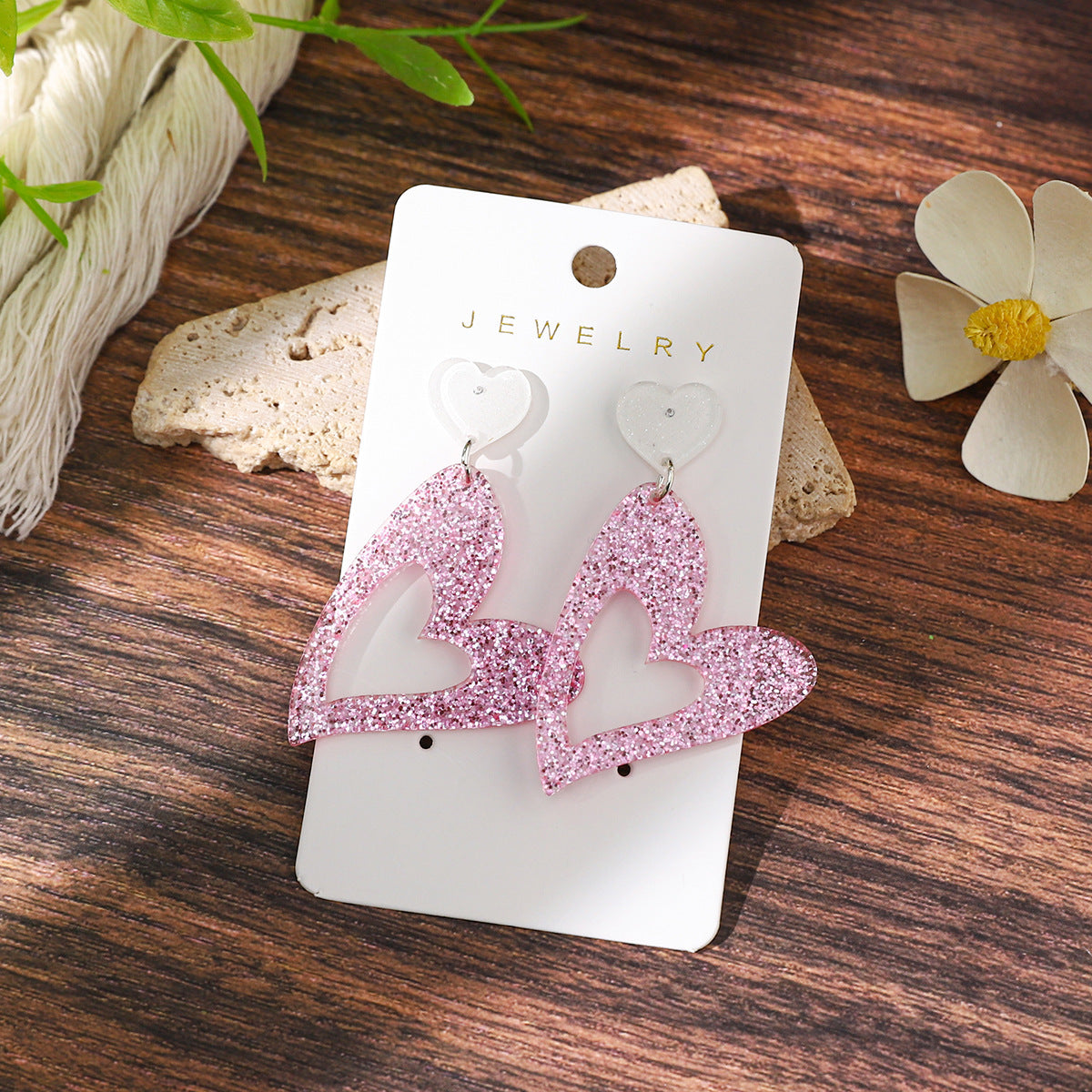 Wholesale Romantic Valentine's Day Super Shiny Heart Shaped Acrylic Earrings