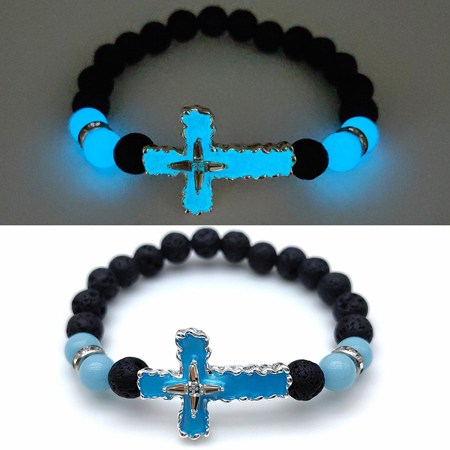 Wholesale Cross Luminous Alloy Diamond 8MM Volcanic Stone Bracelet ACC-BT-FanYou009