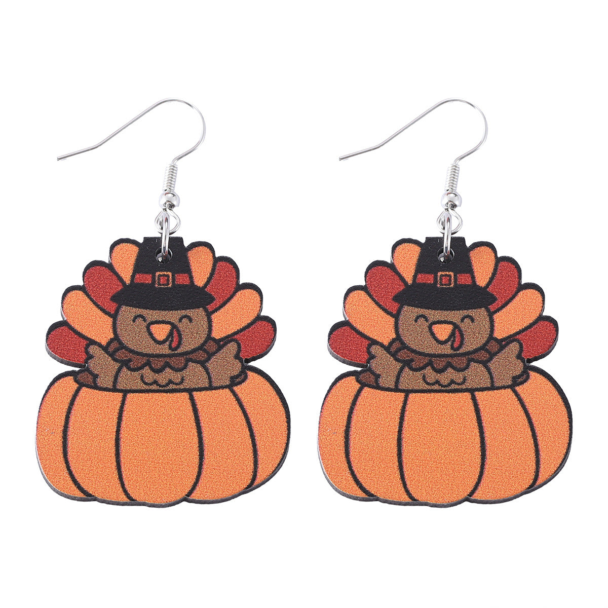 Wholesale Autumn Harvest Thanksgiving Turkey Pumpkin Funny Pendant Wood Earrings