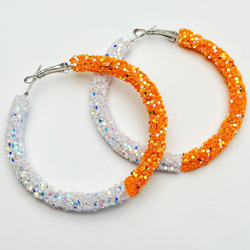 Wholesale 2pairs/pack Sports Cheerleading Big Hoop Sequins Shiny Earrings ACC-ES-HY122