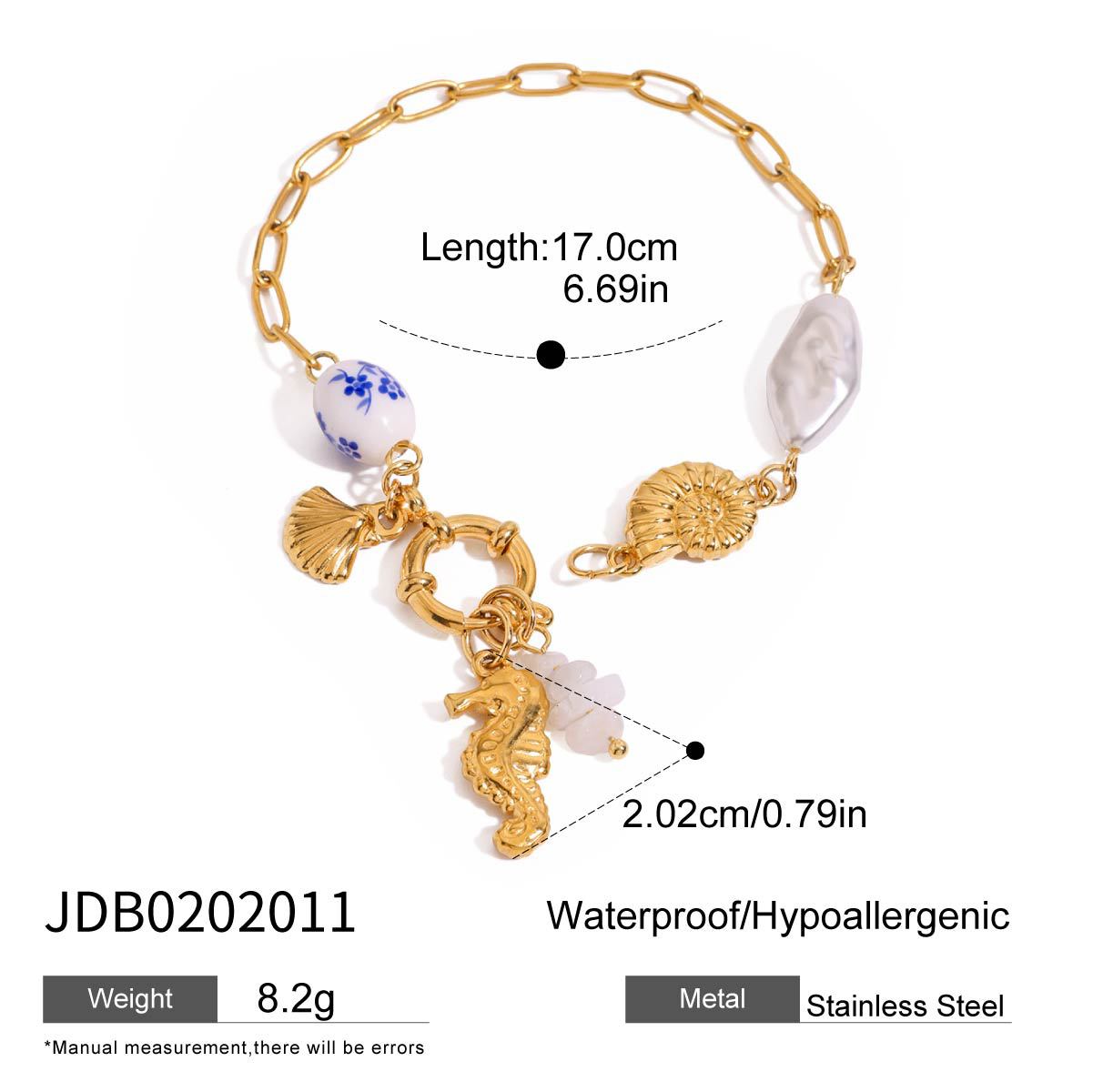 Wholesale  18K gold stainless steel pearl starfish conch rib shell pendant bracelet